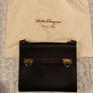 Salvatore Ferragamo Black Pebbled Leather Purse